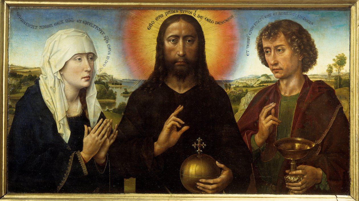 Chrystus Odkupiciel między Dziewicą a św. Janem Ewangelistą mówi Tryptyk Braque. Obraz Rogiera (Roger) Van Der Weyden (1400-1464) autorstwa Rogier van der Weyden
