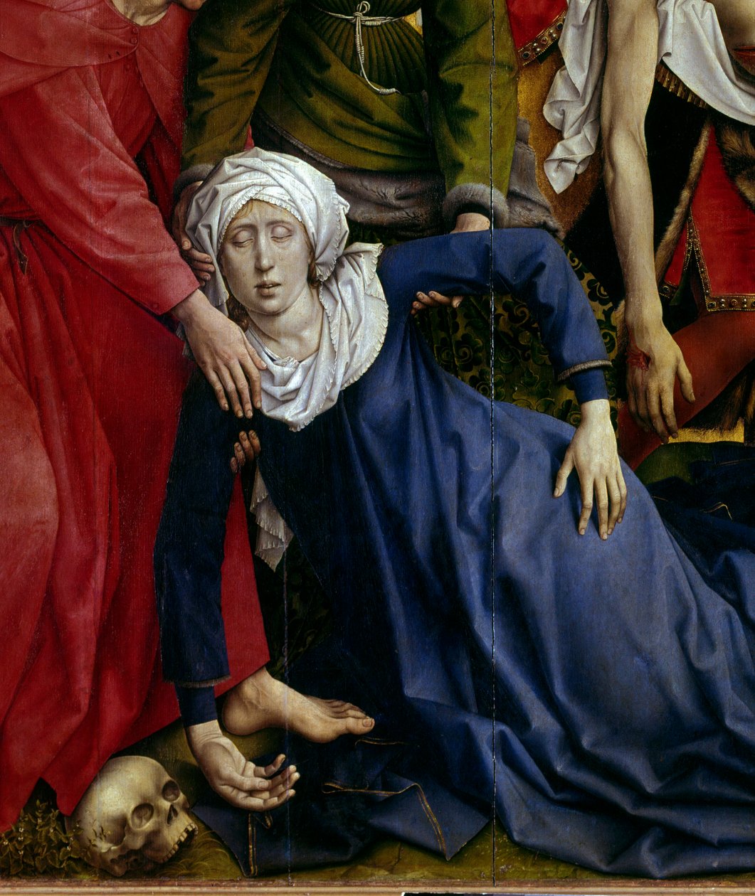 Osadzanie lub zejście krzyża. Szczegół zaginionej dziewicy. Ołtarz Rogiera (Roger) Van Der Weyden (1400-1464) 1435 wym. 2,20 x 0,35 m Madryt, Musee du Prado - Osadzanie lub zejście z krzyża. Szczegół omdlenia Dziewicy. Ołtarz autorstwa autorstwa Rogier van der Weyden