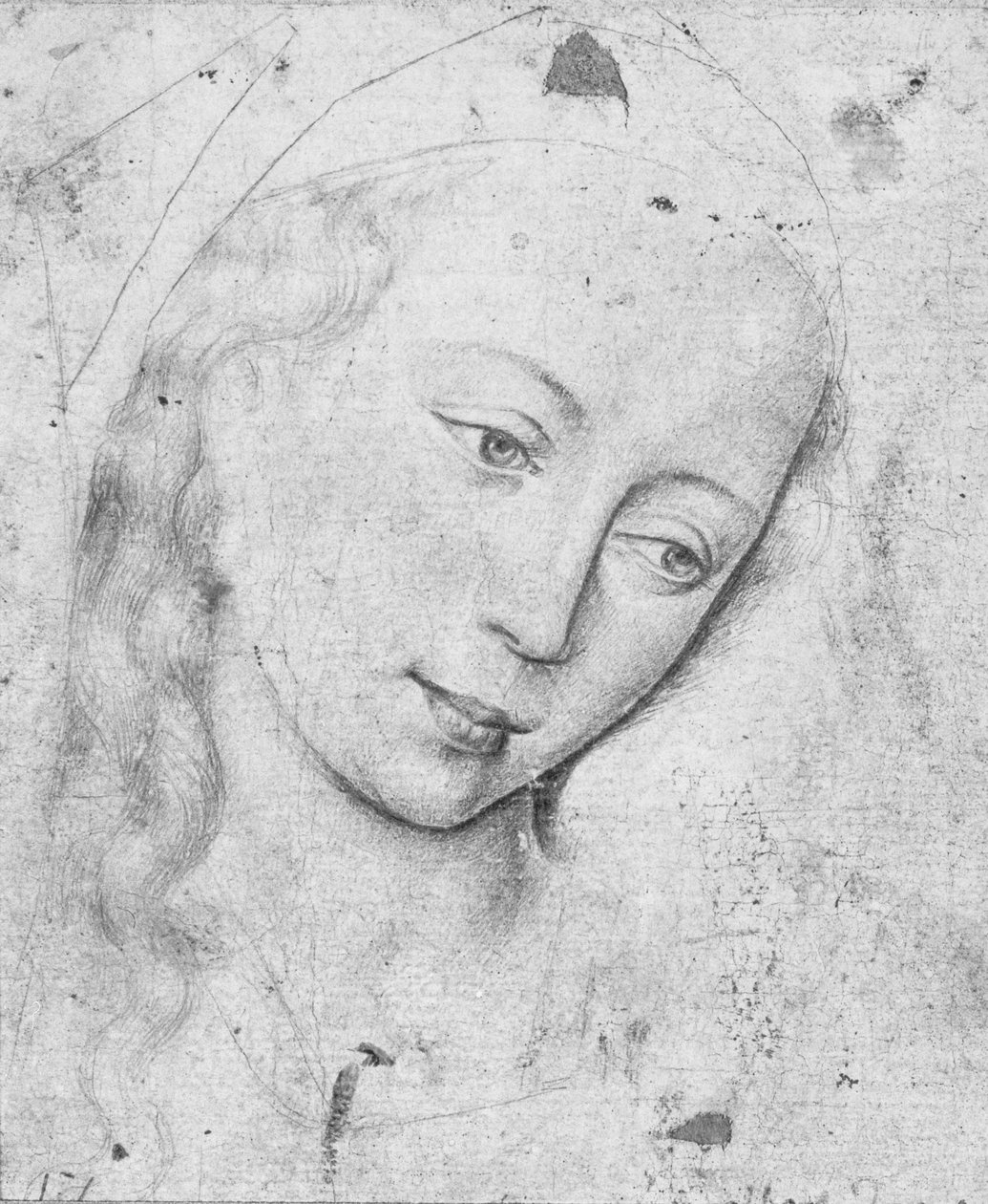 Głowa Dziewicy (bw print) autorstwa Rogier van der Weyden