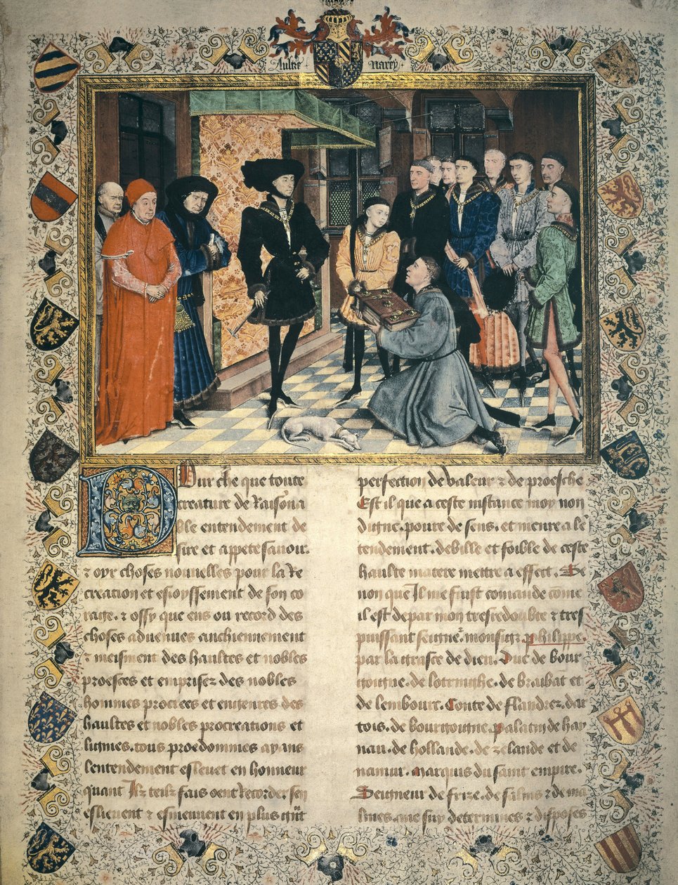Jean Wauquelin (zm. 1452) przedstawia tłumaczenie kronik Hainaut dla Filipa III Burgundii autorstwa Rogier van der Weyden