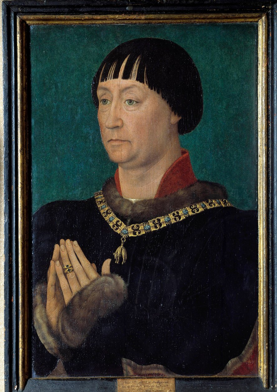 Portret Jana I powiedział Belliqueux, książę Cleves (1419-1481) Obraz Rogiera (Roger) van der Weyden (1400-1464) XV-wieczne Słońce. 0,49x0,31m. autorstwa Rogier van der Weyden