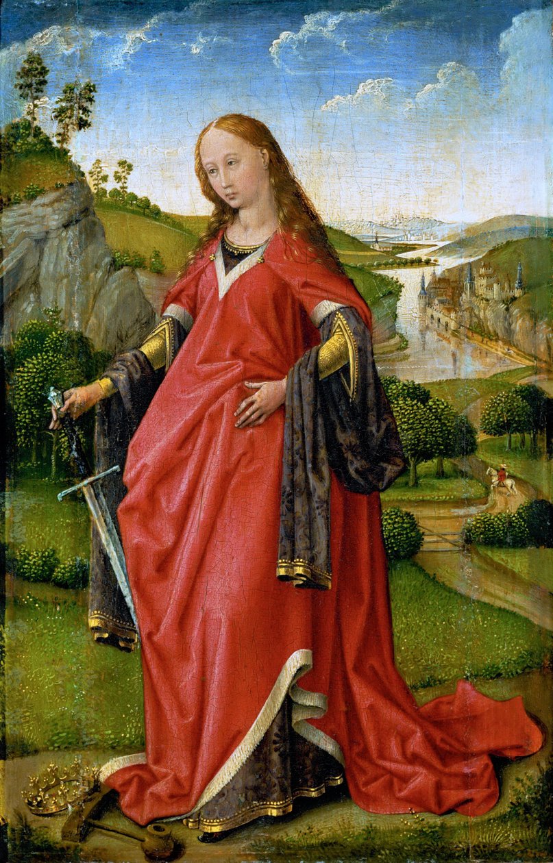 Święta Katarzyna - Rogier van der Weyden (ok. 1399-1464). Olej na drewnie, ok. 1430 lub ok. 1451. Wymiar : 18,5x11,8 cm. Muzeum Historii Sztuki, Wiedeń autorstwa Rogier van der Weyden