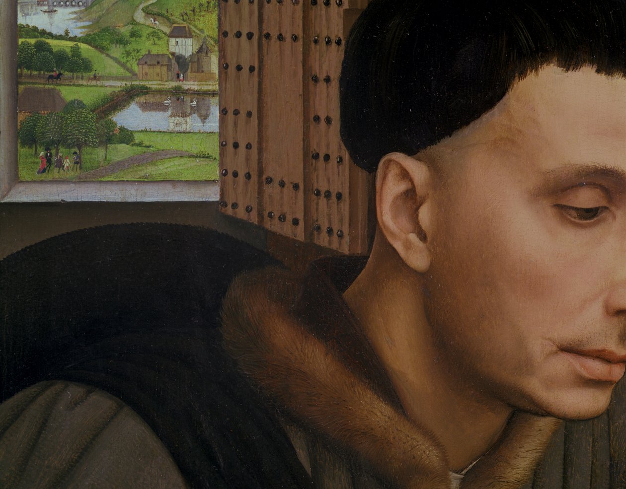 Św. Iwo, fragment Okna i Głowy Św. Ivo, ok.1450 autorstwa Rogier van der Weyden
