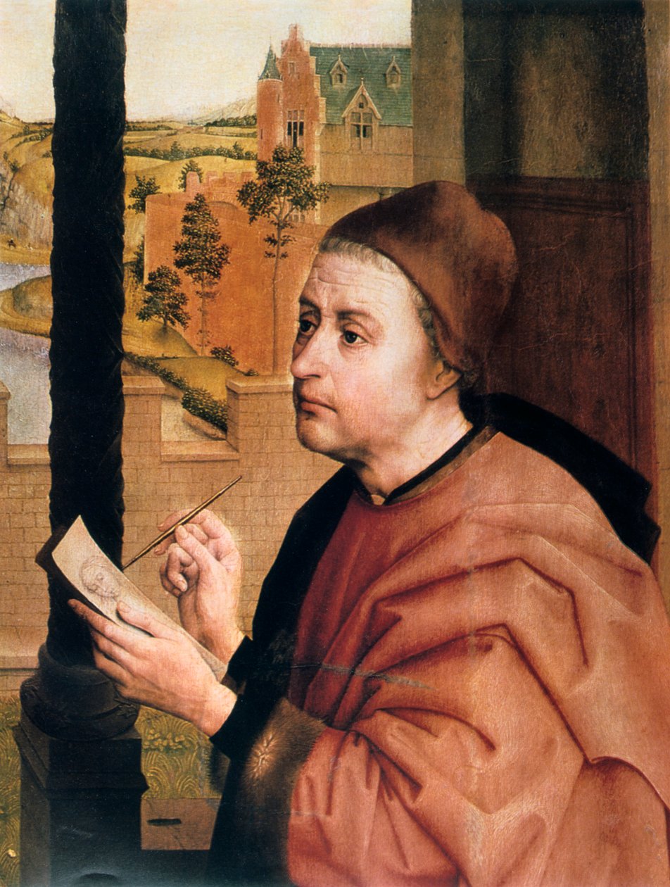 Św. Łukasz Rysunek Dziewicy, detal, XV w. autorstwa Rogier van der Weyden