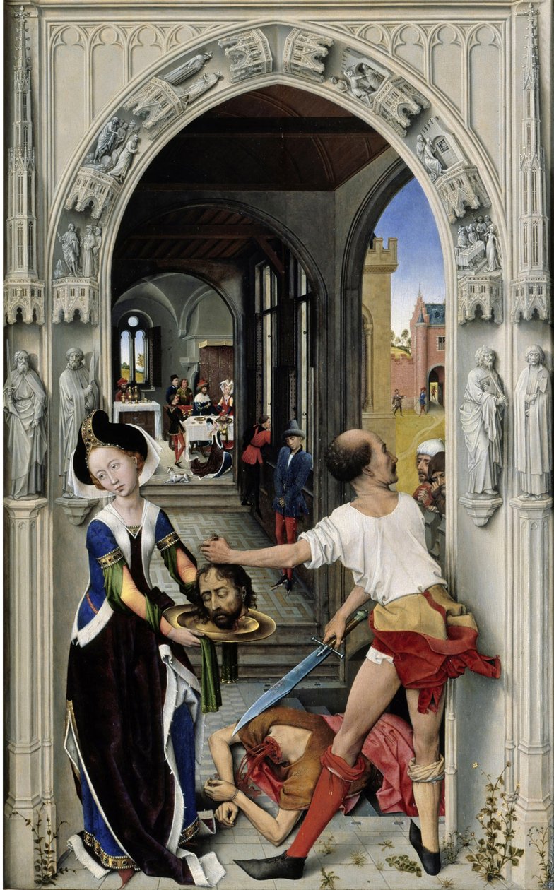 Ścięcie św. Jana Chrzciciela Ołtarz św. Jana, prawy panel, ok. 1455 autorstwa Rogier van der Weyden