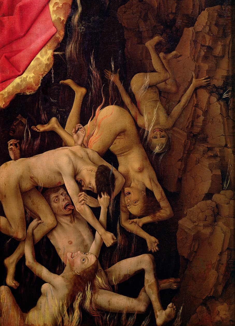 Sąd Ostateczny, detal przedstawiający upadek potępionych do piekła, ok. 1445-50 autorstwa Rogier van der Weyden