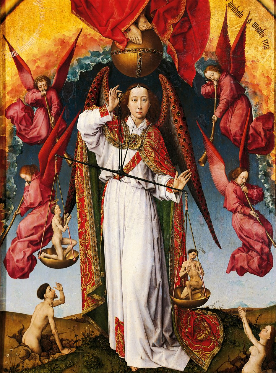 Ołtarz Sądu Ostatecznego autorstwa Rogiera van der Weydena (1399-1464), olej na płótnie, 215x560 cm, detal autorstwa Rogier van der Weyden
