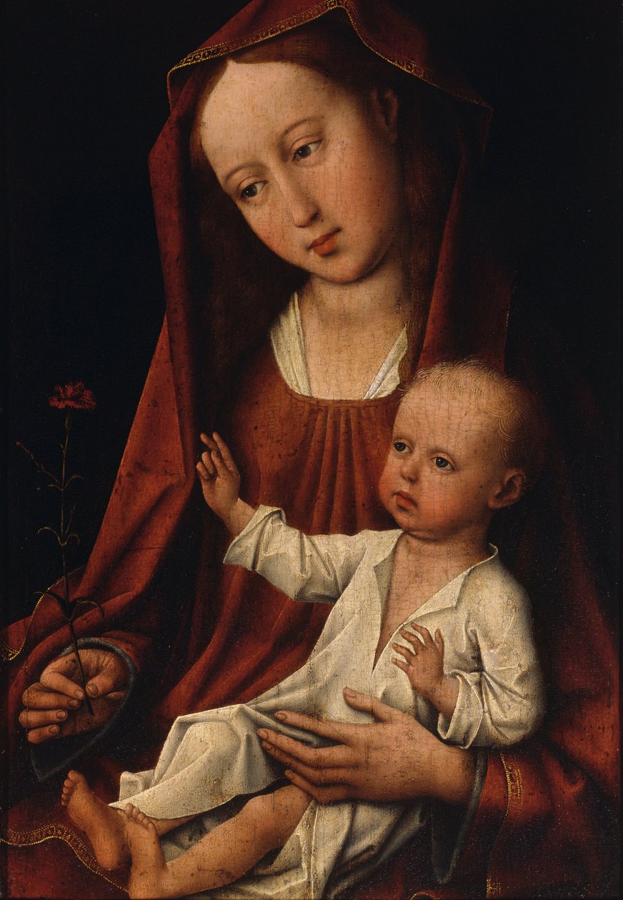 Dziewica z goździkiem (olej na desce) autorstwa Rogier van der Weyden