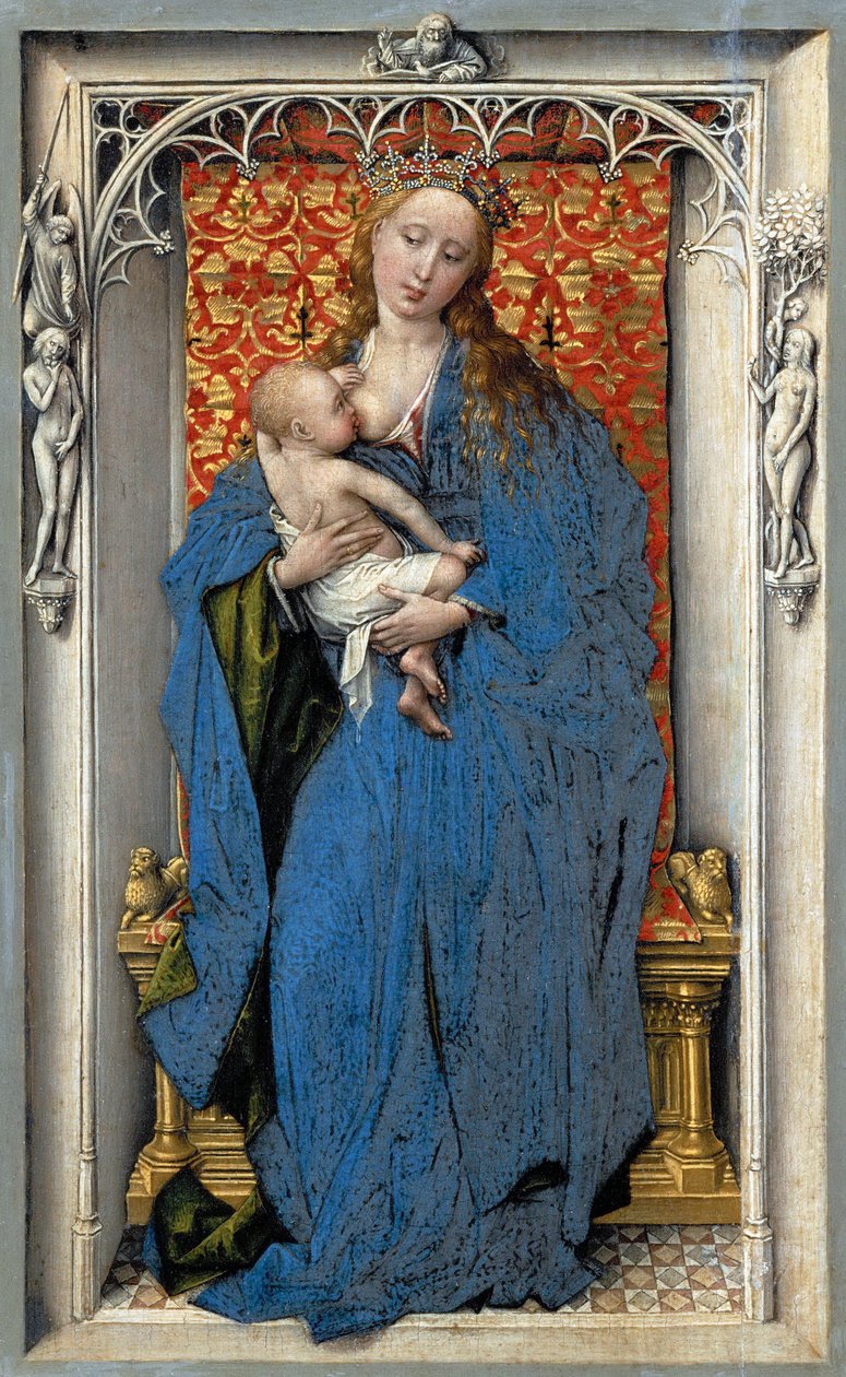 Dziewica z dzieckiem - Rogier van der Weyden (ok. 1399-1464). Olej na drewnie, ok. 1430 lub ok. 1451. Wymiar : 18,9x12,1 cm. Muzeum Historii Sztuki, Wiedeń autorstwa Rogier van der Weyden