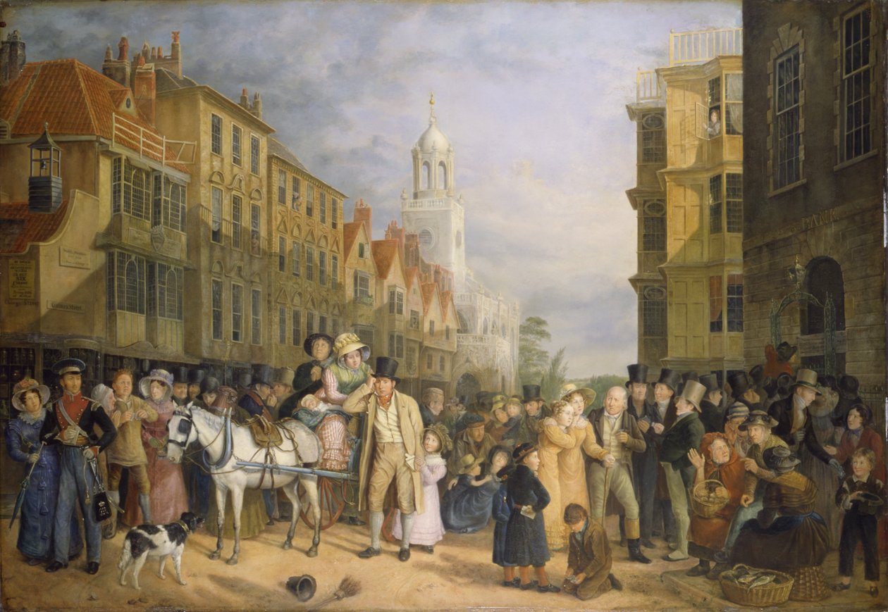 Zatrzymanie banku, ok.1827 (olej na desce) autorstwa Rolinda Sharples