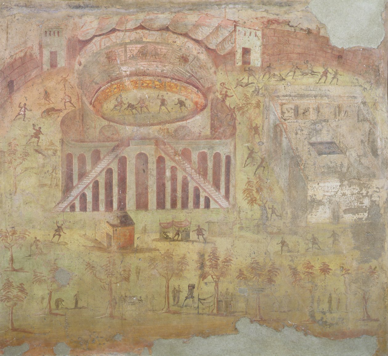 Bitwa w amfiteatrze, 59 ne, bitwa mieszkańców Pompejów i Necerii, z Pompei, IV styl dekoracyjny autorstwa Roman