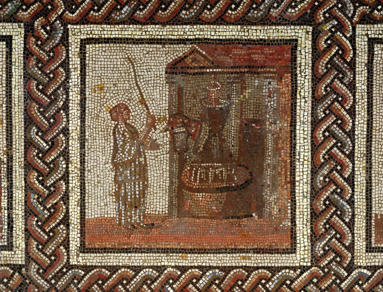 Kamień młyński przewrócony przez osła, z Saint-Romain-en-Gal (mozaika) autorstwa Roman