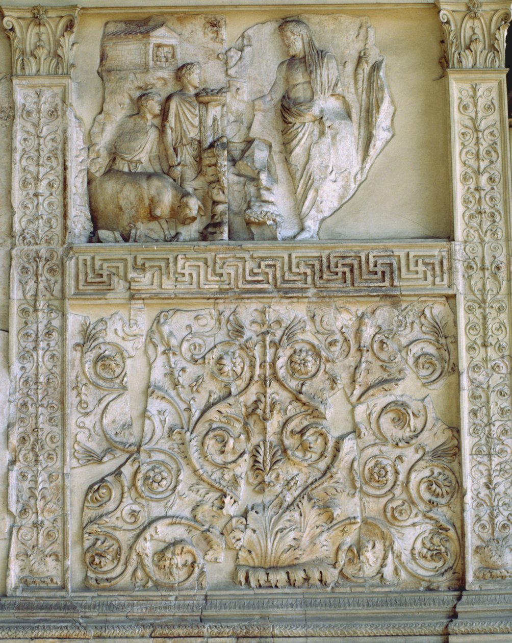 Eneasz w ofierze Penates, zachodnia ściana Ara Pacis (marmur) autorstwa Roman