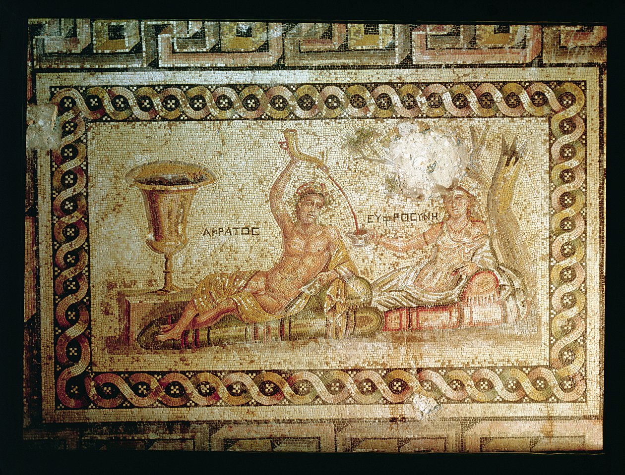 Akratos nalewający wino, z Belkis lub Zeugma, południowo-wschodnia Turcja (mozaika) autorstwa Roman