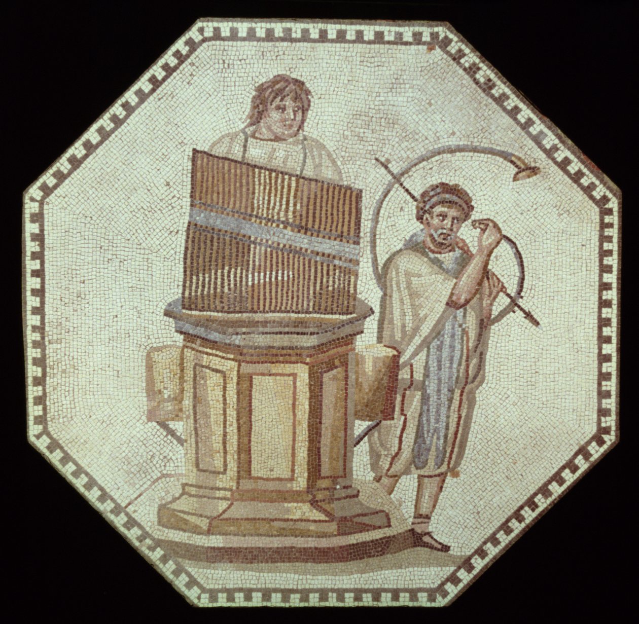 Organista i waltornista bawią się na meczu gladiatorów (mozaika) autorstwa Roman