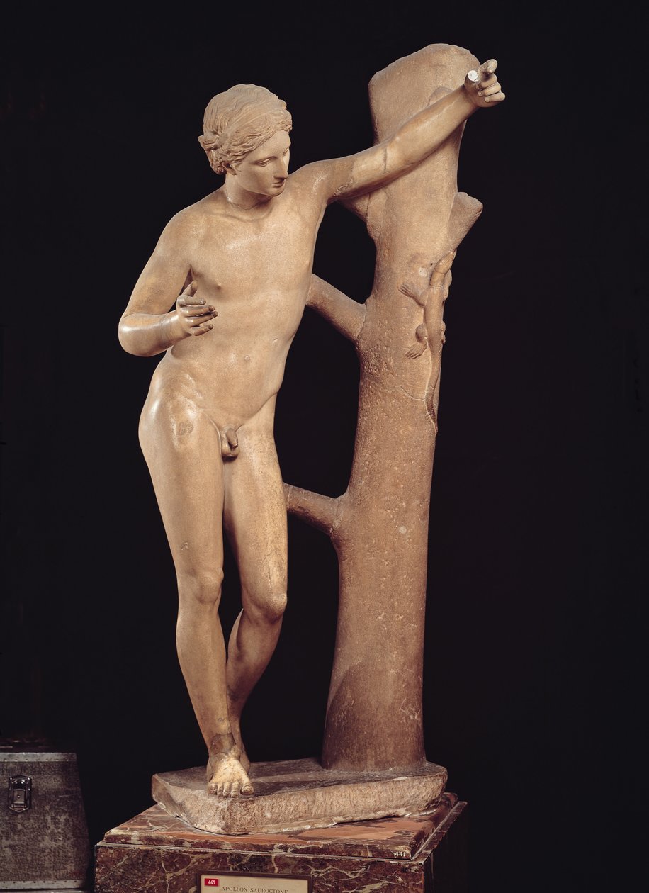 Apollo Sauroktonos (Lizard Killer) rzymska kopia greckiego brązu wykonana ok. 350 pne, przypisywana Praksytelesowi (fl.370-339 pne) (marmur) autorstwa Roman