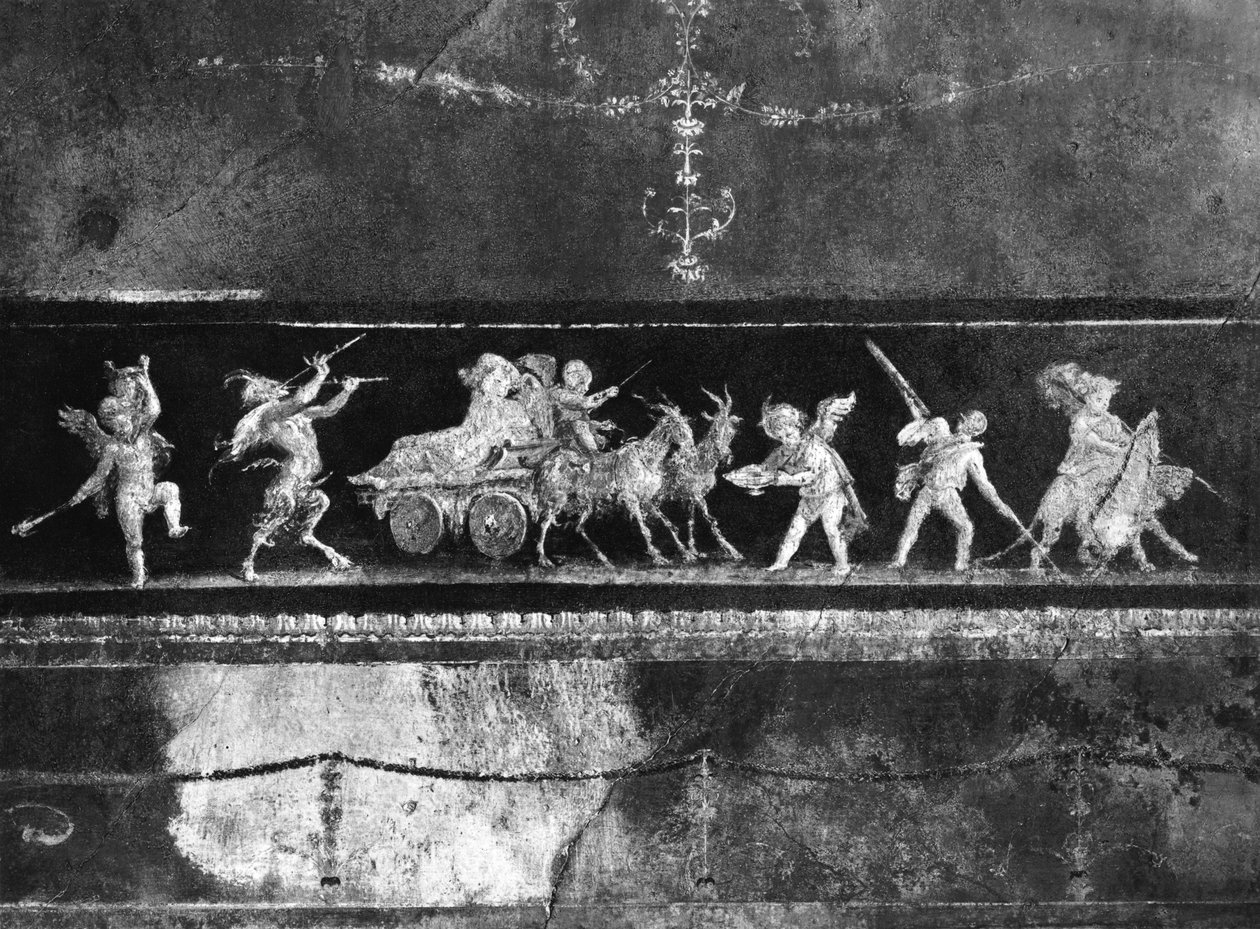 Procesja bachiczna cherubinów, fryz z Oecus Casa dei Vettii (domu Vettii) ok. 50-79 r. autorstwa Roman