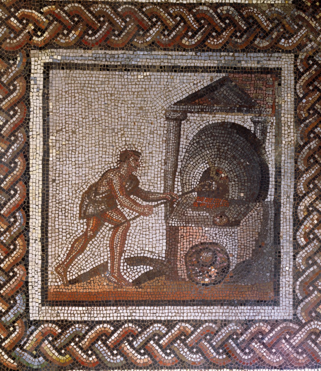 Piekarz i piec chlebowy, oryginalnie z Saint-Romain-en-Gal, Rhone-Alpes, Francja, III w. n.e. (mozaika) autorstwa Roman