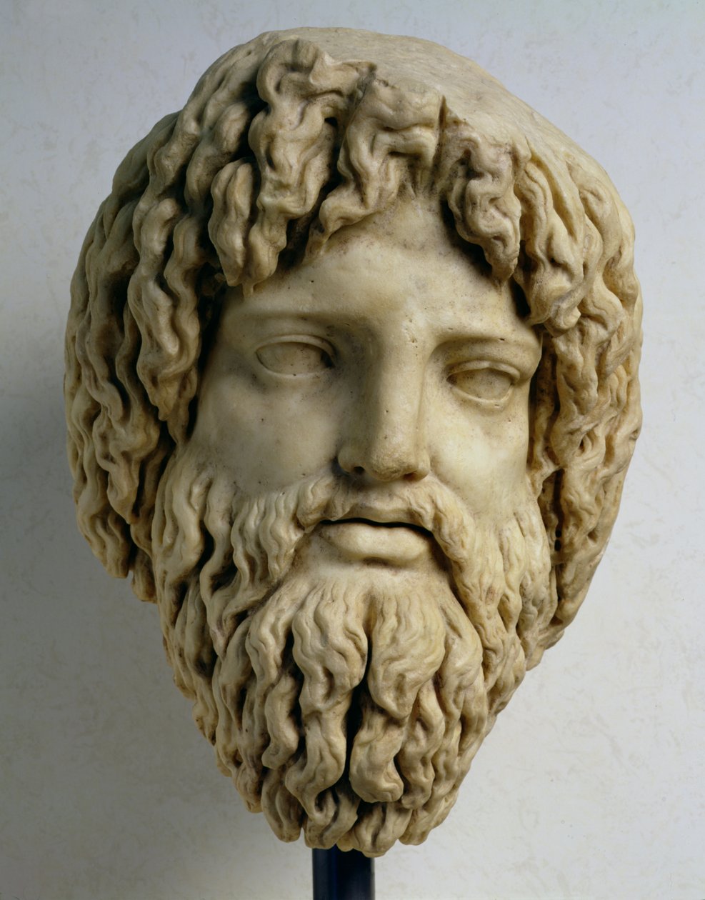 Brodata głowa przedstawiająca Jowisza (marmur) autorstwa Roman