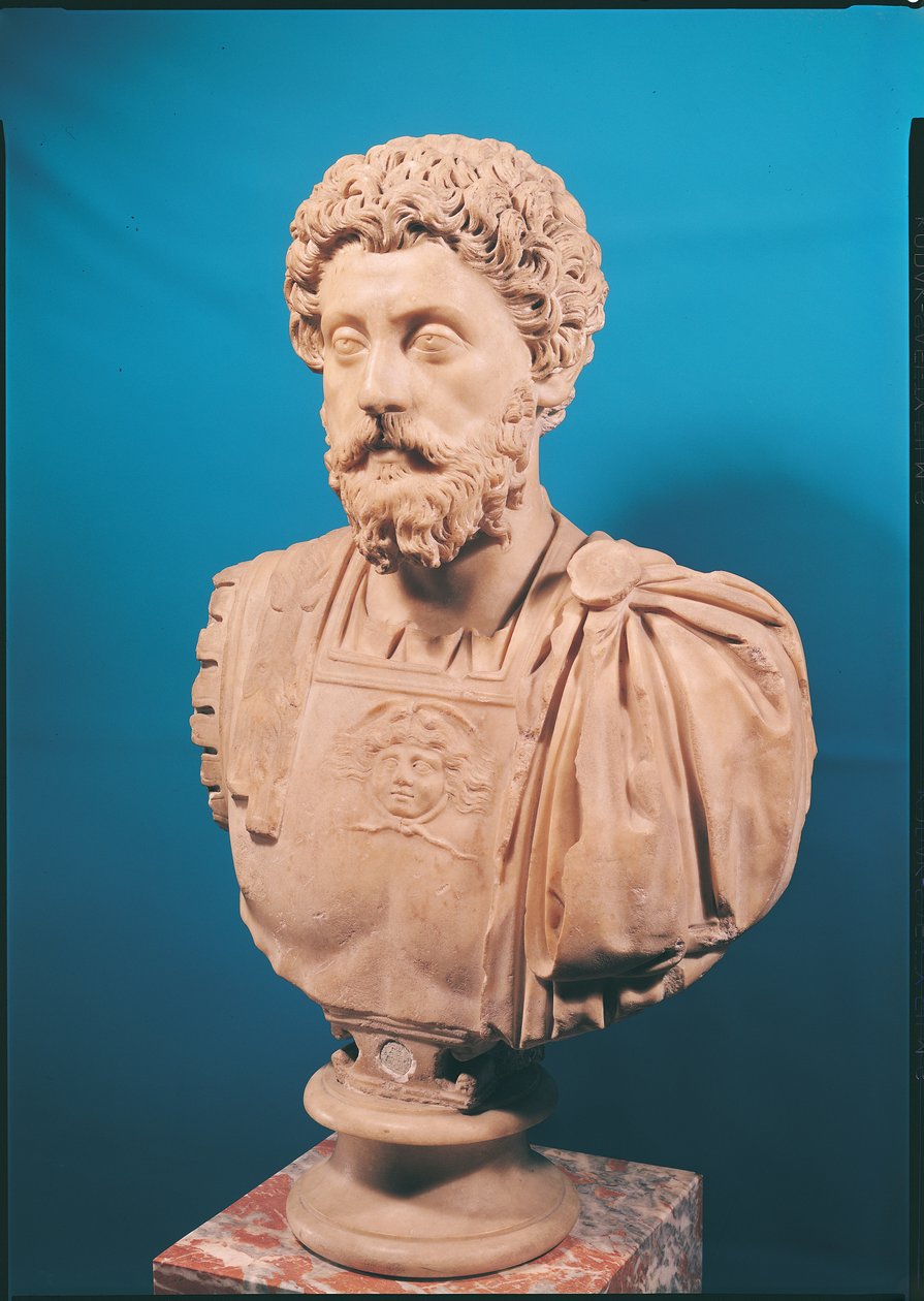 Popiersie Marka Aureliusza (121-180) (marmur) autorstwa Roman
