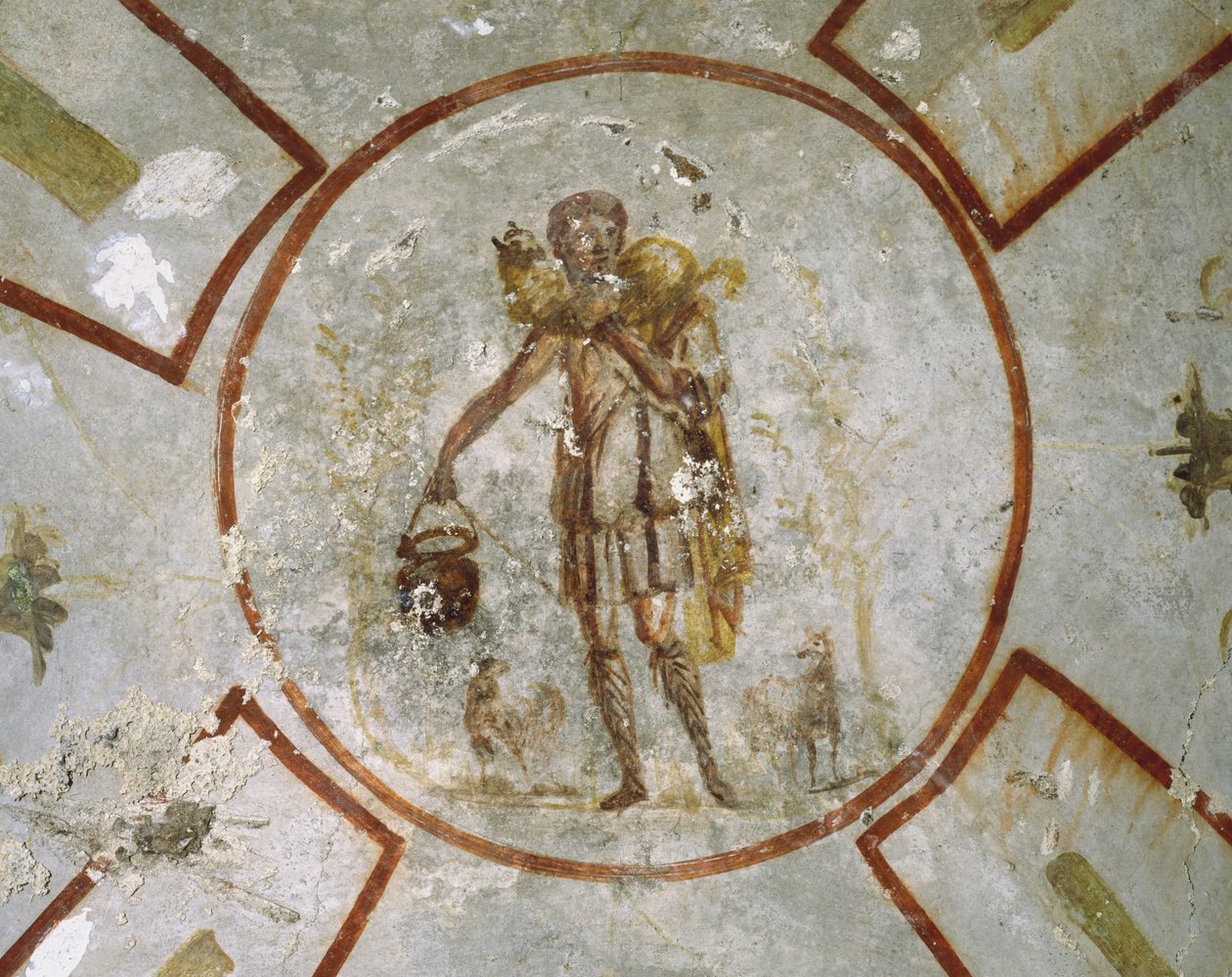 Sufit kaplicy Dobrego Pasterza, Katakumby San Callisto, Rzym autorstwa Roman