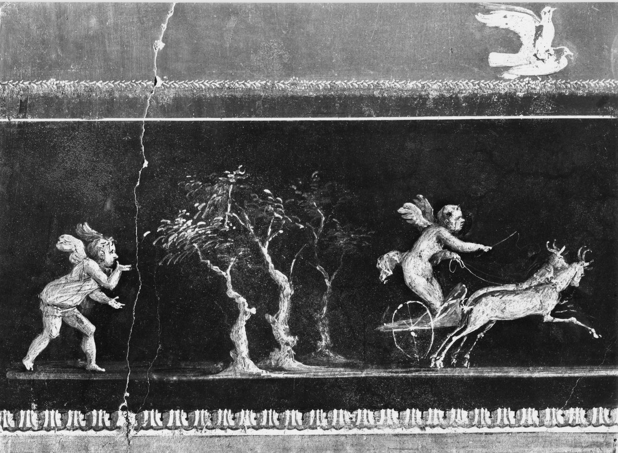 Cherubiny w gonitwie rydwanów, fryz z Oecus Casa dei Vettii (domu Vettii) ok. 50-79 r. (patrz także 215431) autorstwa Roman