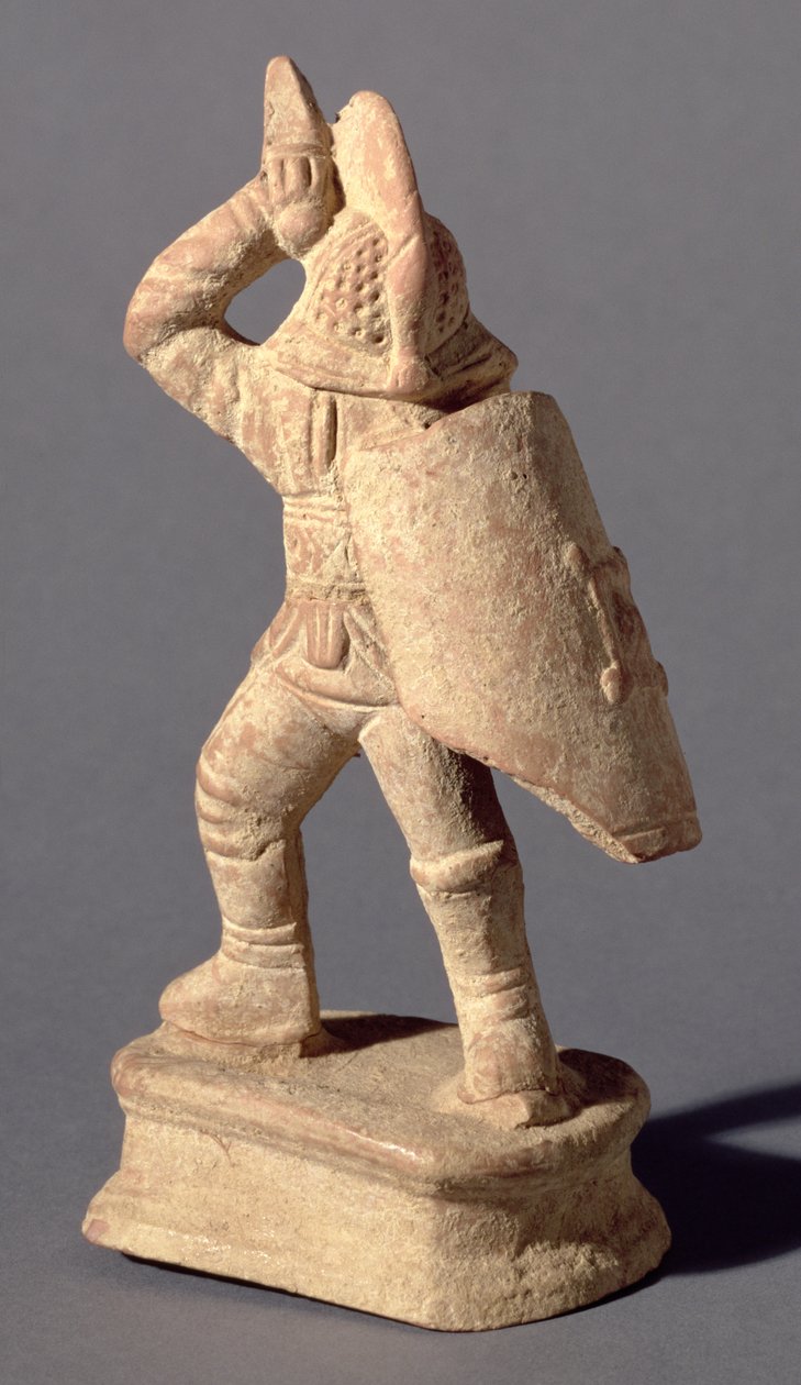 Gladiator w zbroi Samnite, I lub II wne (glina) autorstwa Roman