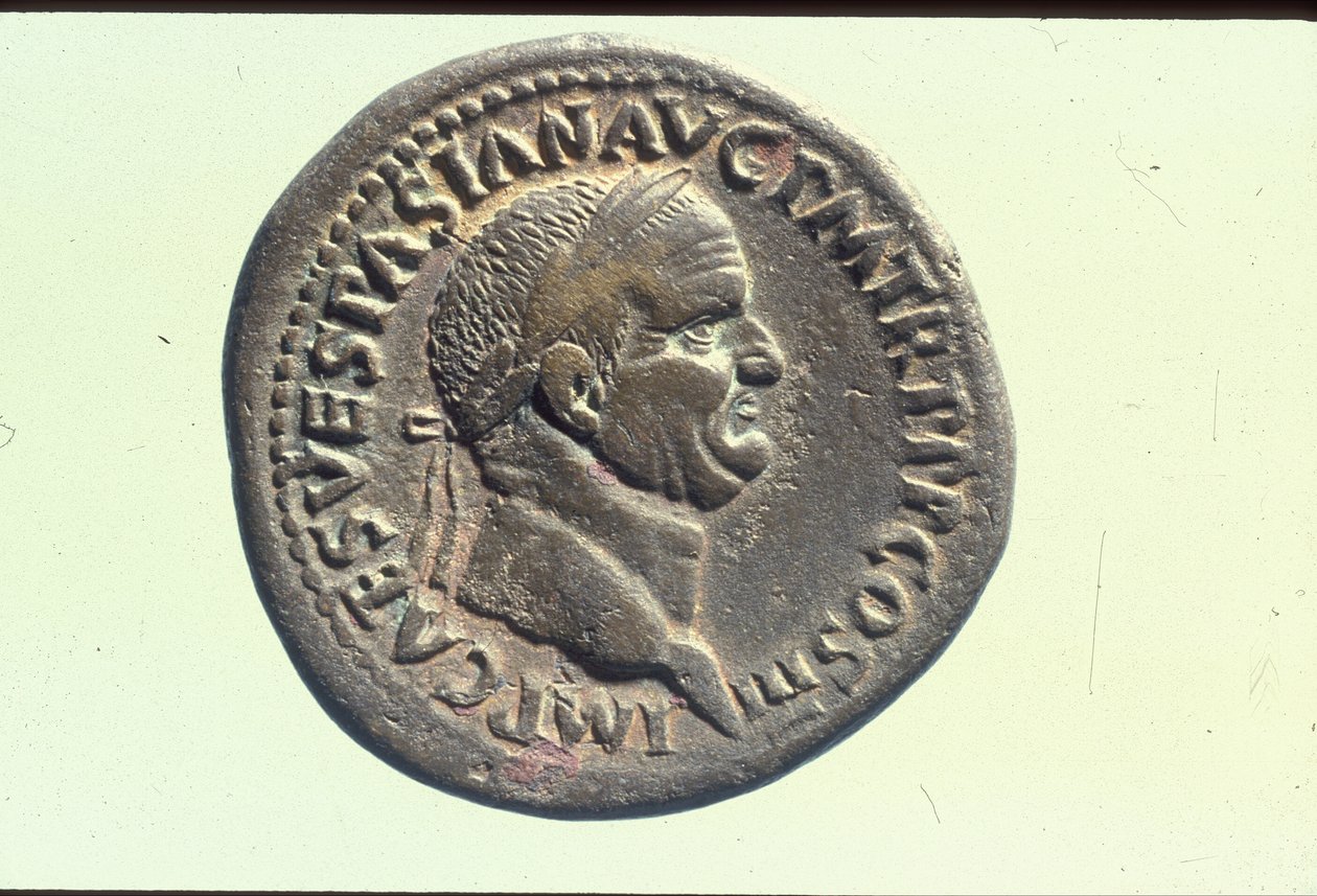 Moneta cesarska przedstawiająca cesarza Wespazjana (brąz) (patrz 398242 na rewersie) autorstwa Roman