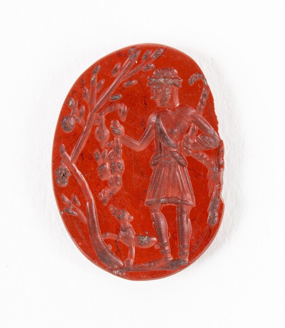 Intaglio z South Shields przedstawiający Sylwana-Kocidiusza (rzymsko-celtyckie bóstwo myśliwego) z zającem i ogarem, początek III wieku n.e. autorstwa Roman