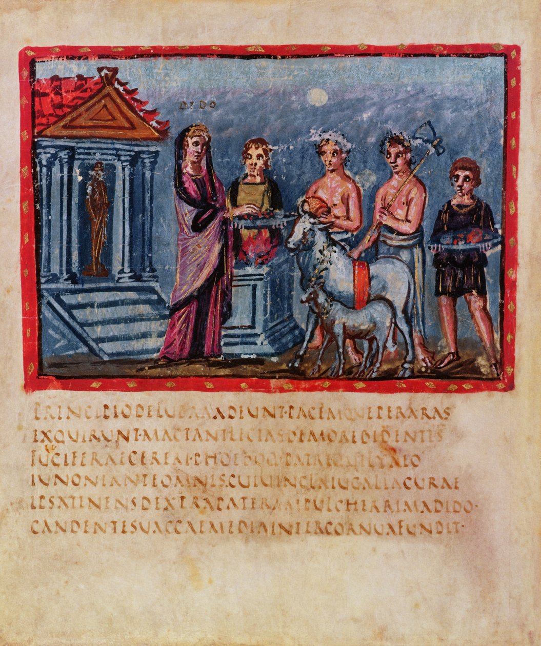 Lat 3225 f.33v Dydona składa ofiarę, z Vergilius Vaticanus autorstwa Roman