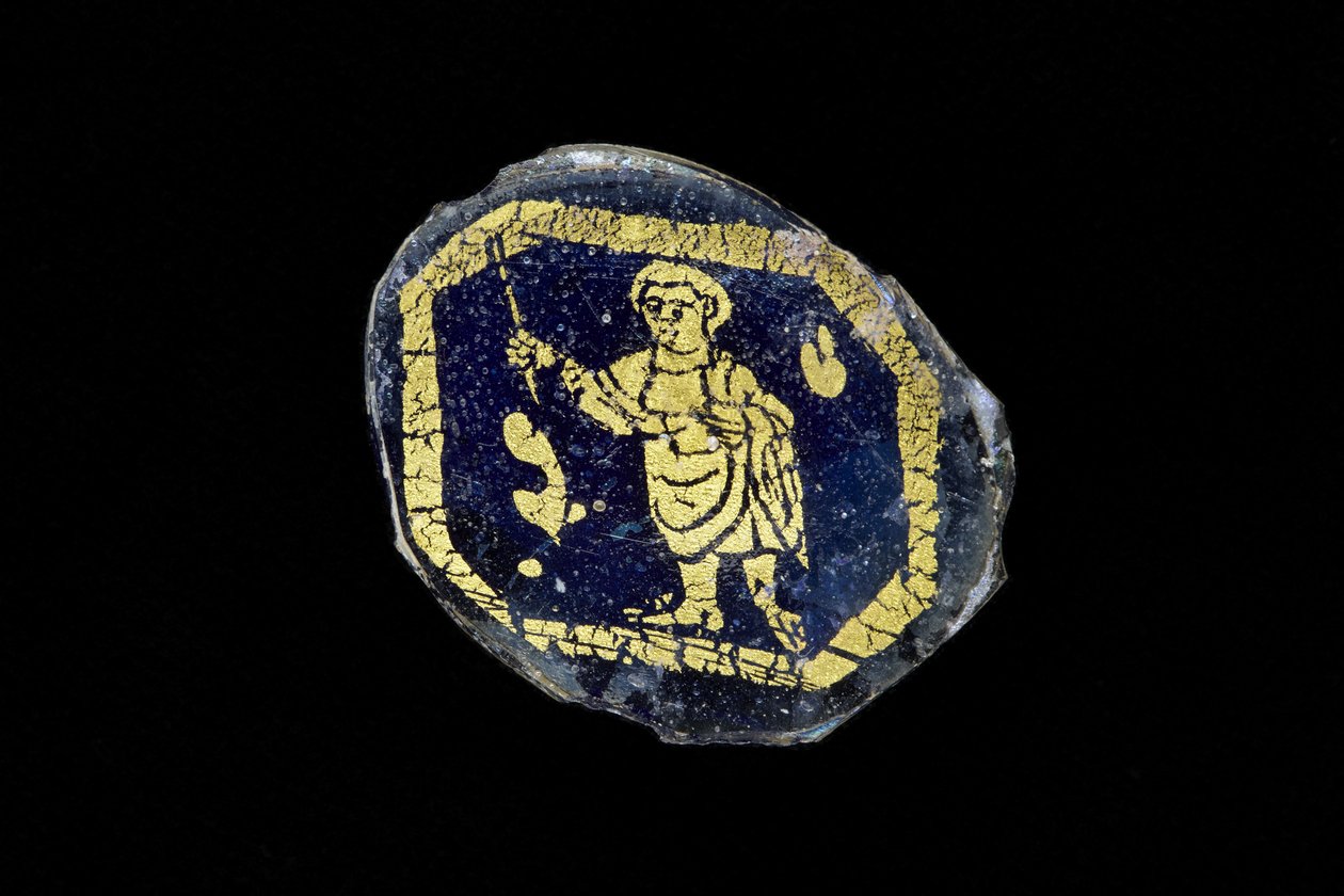 Medalion z Chrystusem trzymającym różdżkę, III-IV wne (złoto i szkło) autorstwa Roman