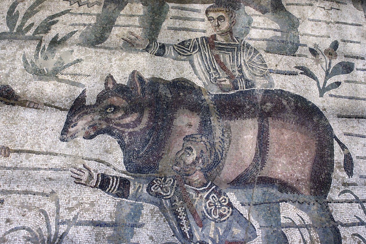 Mężczyźni pasący nosorożca (mozaikę) (szczegół) autorstwa Roman