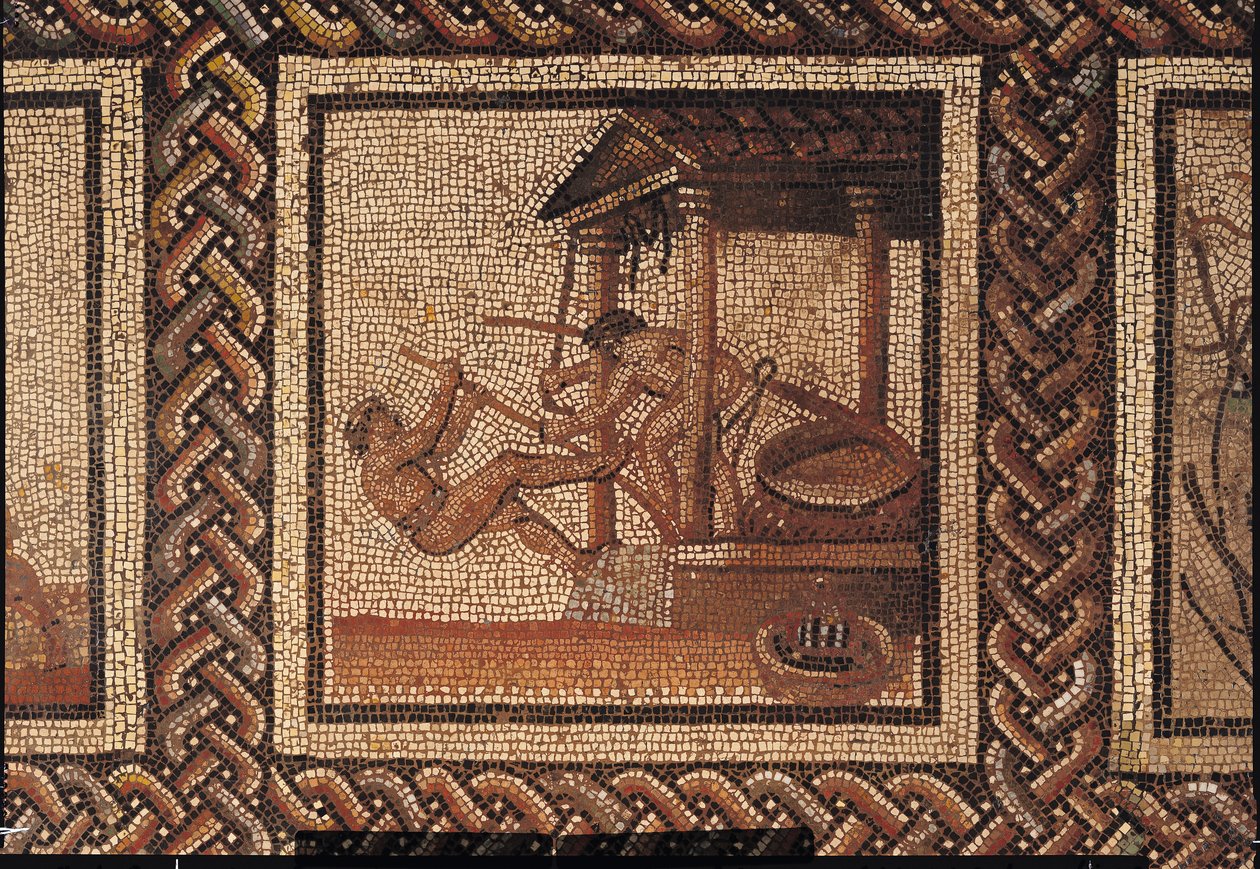 Tłoczenie oliwek (mozaika), pochodzące z Saint-Romain-en-Gal autorstwa Roman