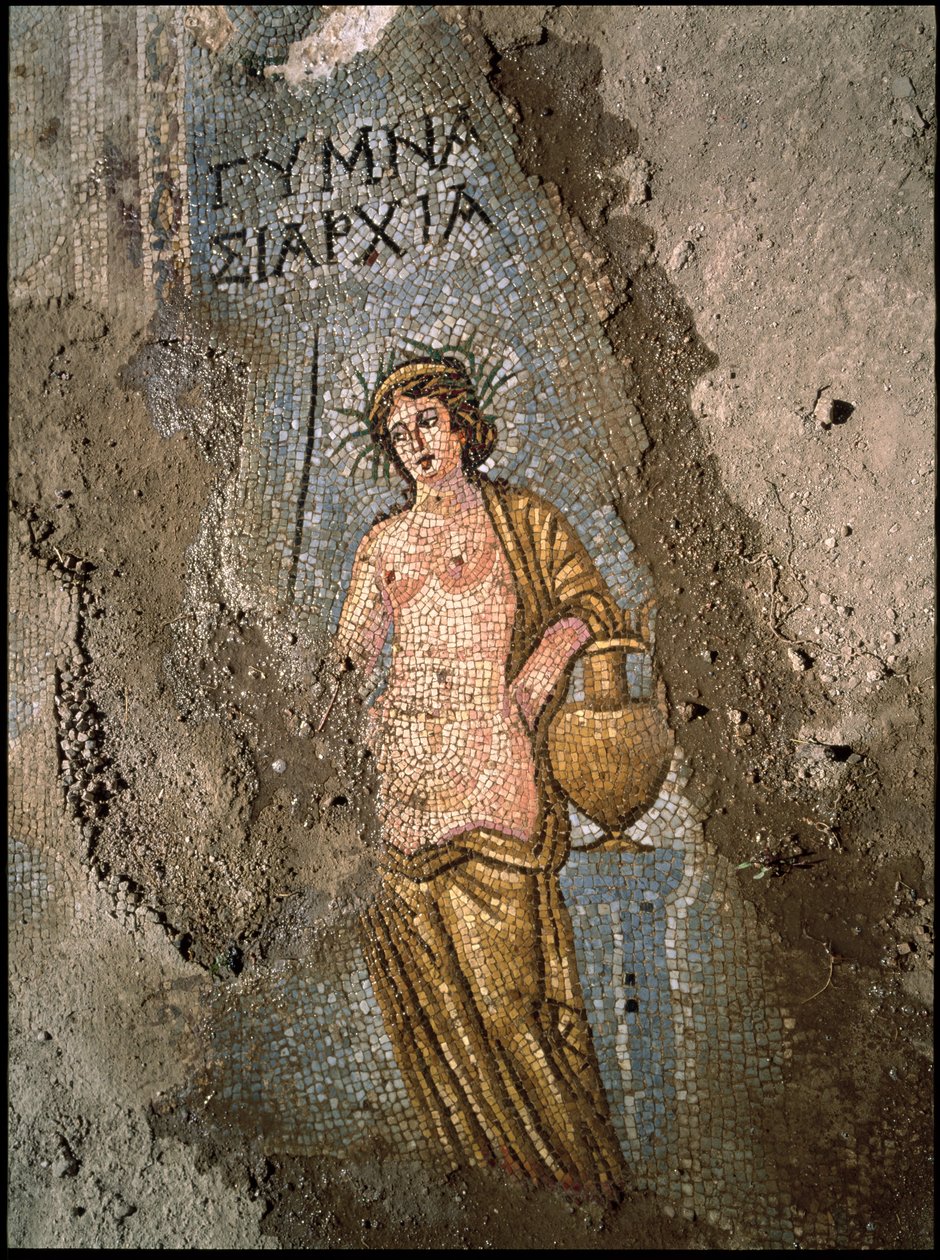 Szczegół chodnika z mozaiki kobiety autorstwa Roman