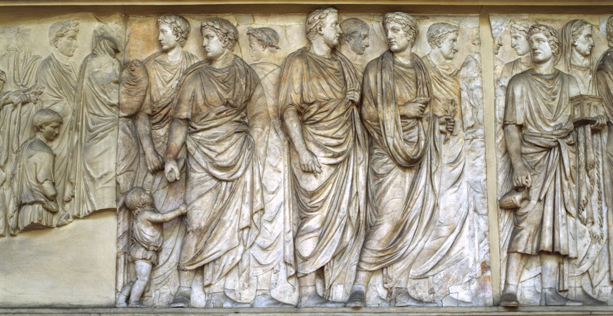 Procesja Kapłanów, północna ściana Ara Pacis (marmur) autorstwa Roman