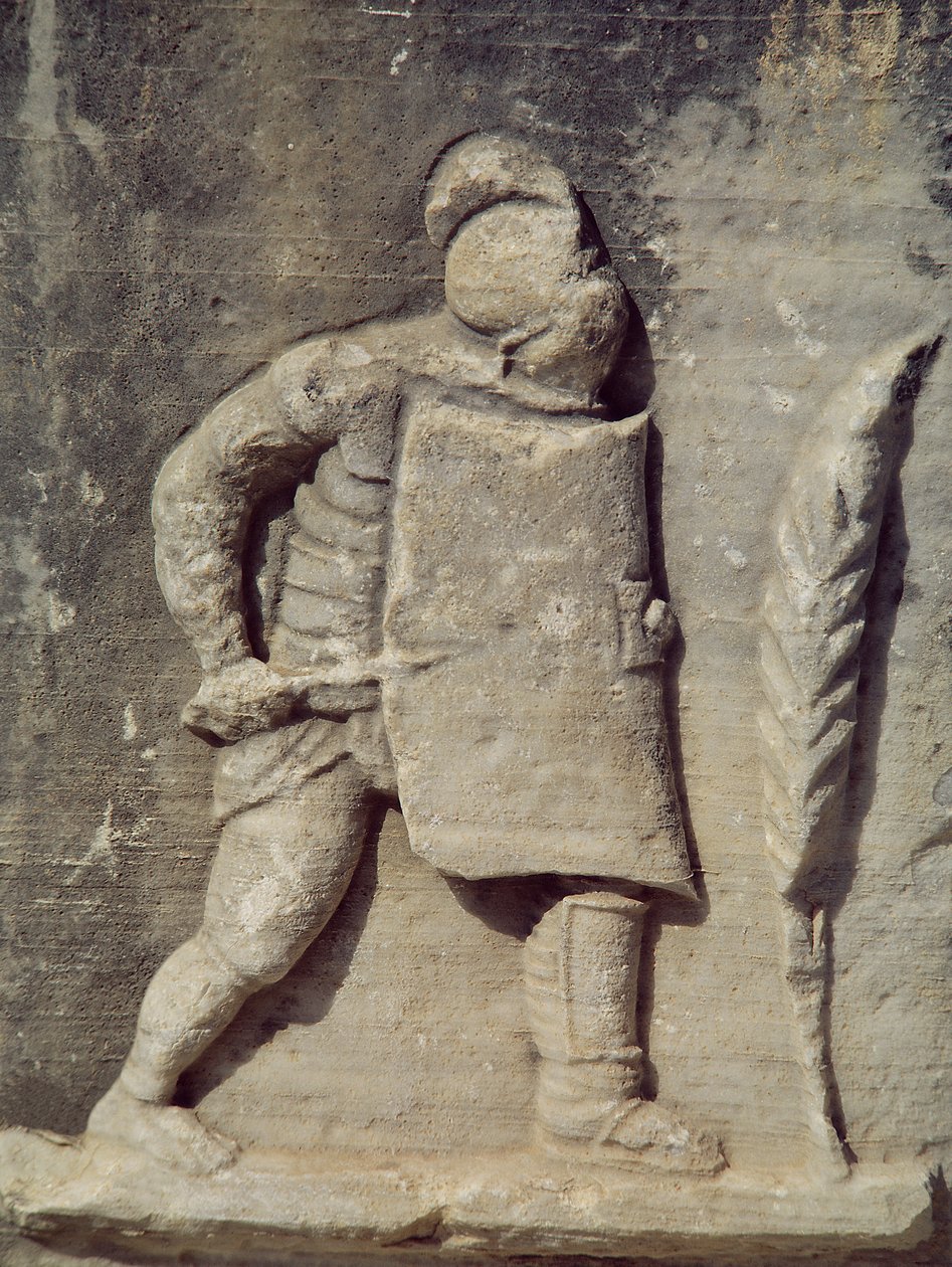 Relief przedstawiający rzymskiego żołnierza (marmur) autorstwa Roman