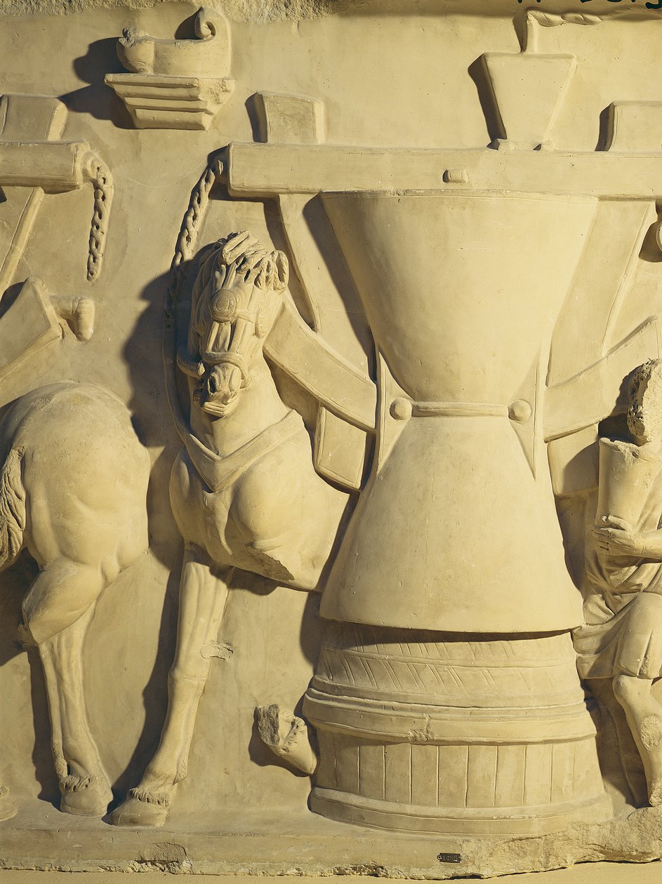 Relief przedstawiający scenę mielenia autorstwa Roman