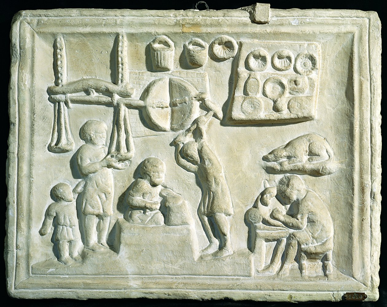 Relief przedstawiający wnętrze kuźni autorstwa Roman