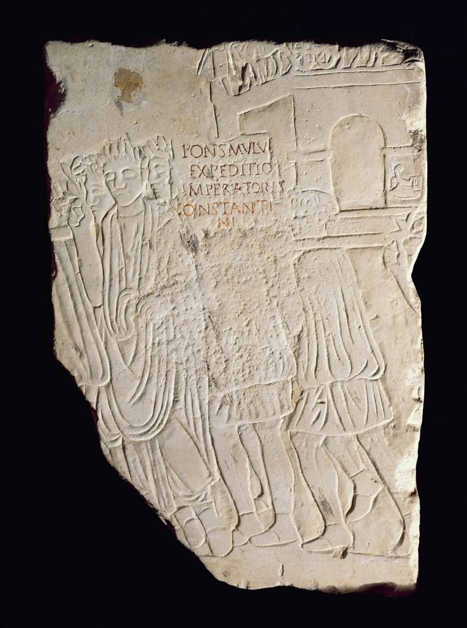 Płaskorzeźba przedstawiająca zwycięstwo Konstantyna Wielkiego (270-337) nad Maksencjuszem (280-312) w bitwie pod Pons Milvius w 312 r. autorstwa Roman