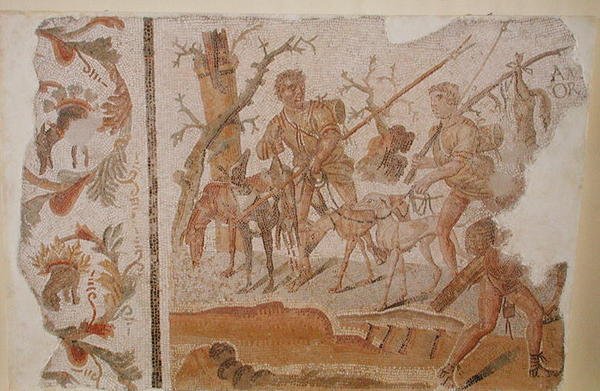 Powrót z polowania, z Medeiny (starożytne Althiburos) ok. 280-290 (mozaika) autorstwa Roman