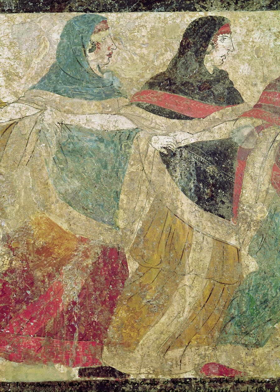 Rytualny taniec żałobny, detal dwóch kobiet fresk detal 82778 autorstwa Roman