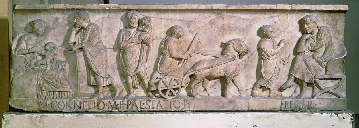 Sarkofag Korneliusza Stacjusza przedstawiający sceny z życia dziecka (marmur) autorstwa Roman