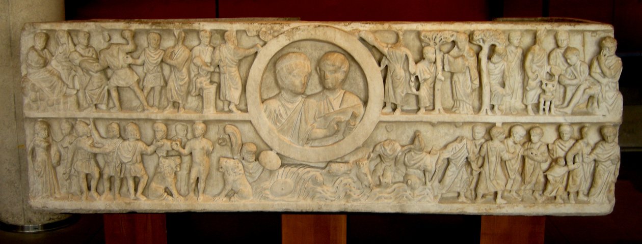 Sarkofag pary młodej ze scenami ze Starego i Nowego Testamentu (marmur) autorstwa Roman
