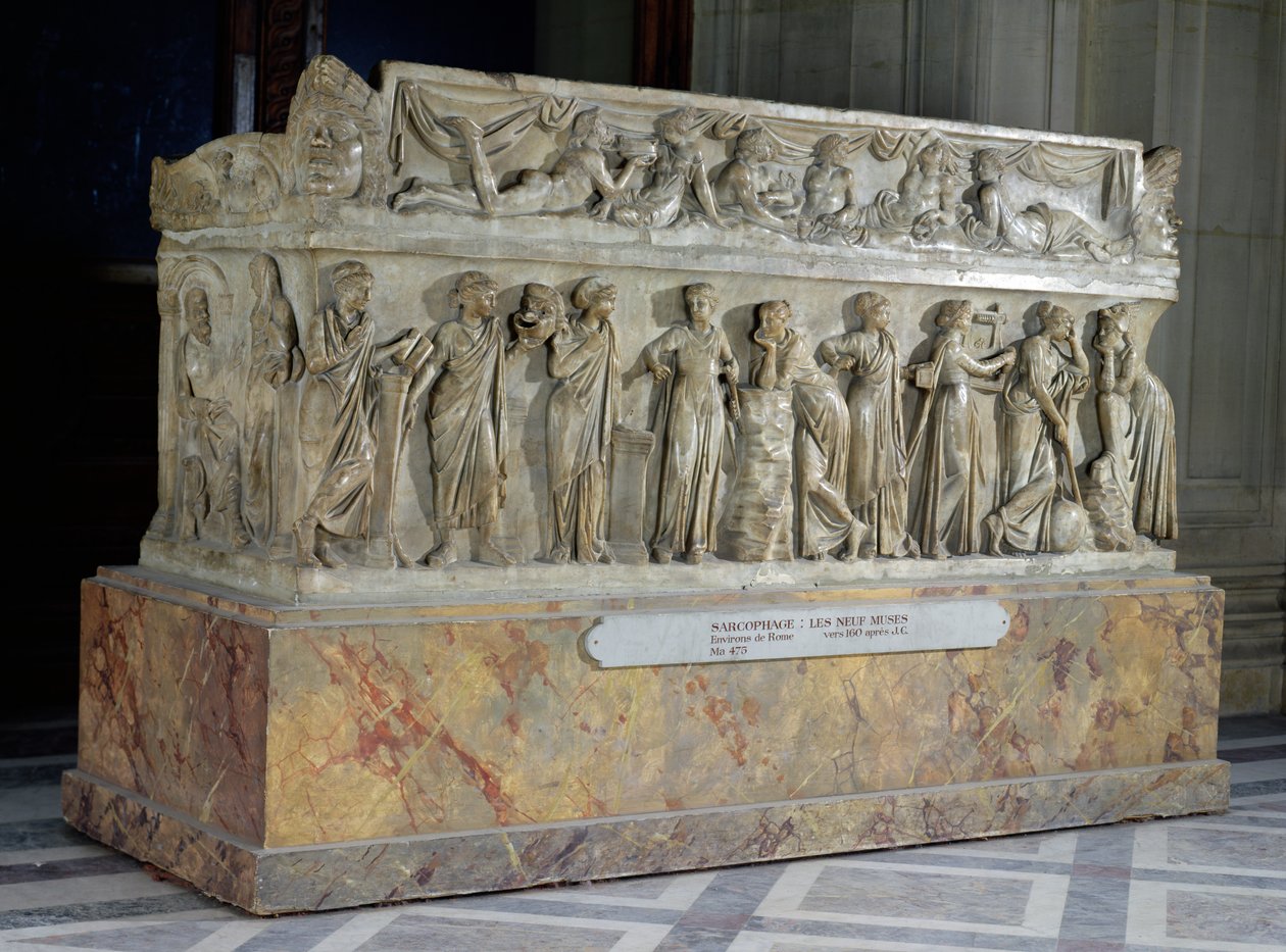 Sarkofag z fryzem Dziewięciu Muz, ok. 160 AD (marmur) (patrz także 33159) autorstwa Roman