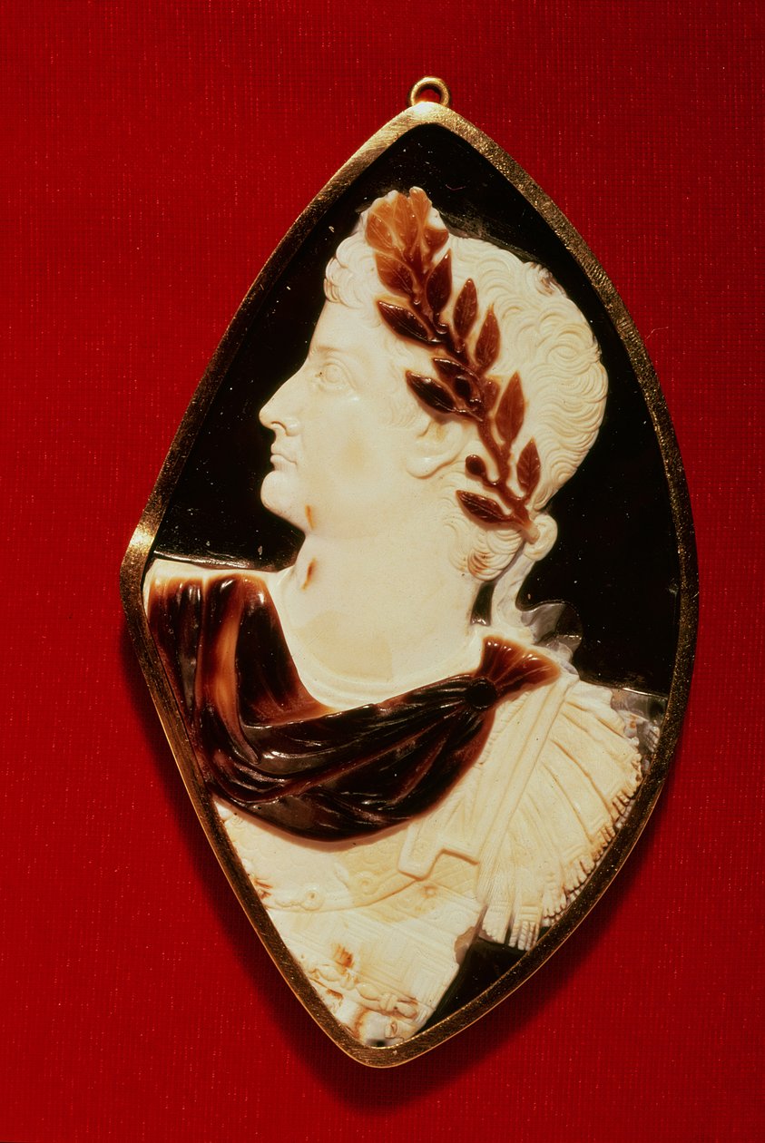 Sardonyx Cameo z profilem Tyberiusza (Klaudiusza Nerona) (42BC-37AD), I wne (Sardonyx) autorstwa Roman