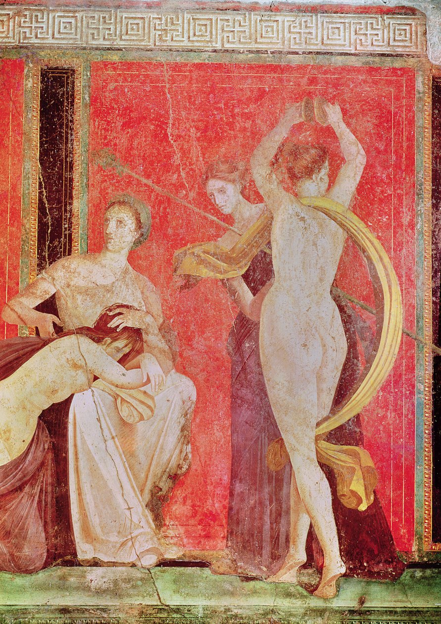 Biczowana kobieta i tancerka z cymbałami, ściana południowa, Oecus 5, 60-50 pne autorstwa Roman