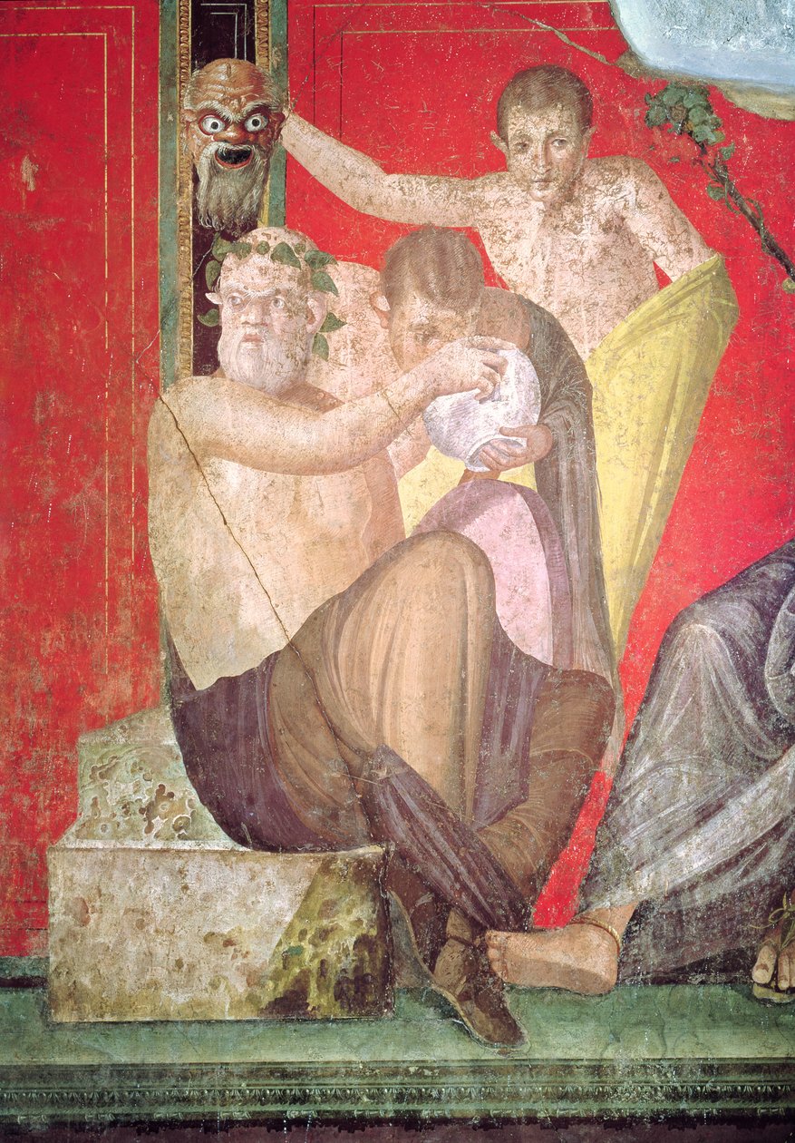 Silenus and the Young Satyr, East Wall, Oecus 5, 60-50 pne (szczegóły w 57188) autorstwa Roman