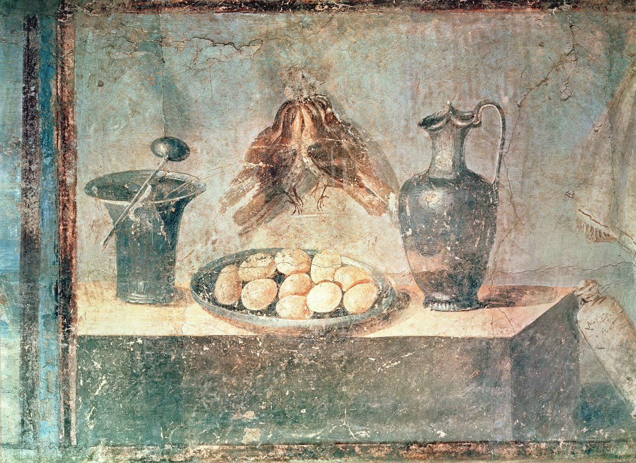 Martwa natura z jajkami i drozdami, z Villa di Giulia Felice, Pompeje autorstwa Roman
