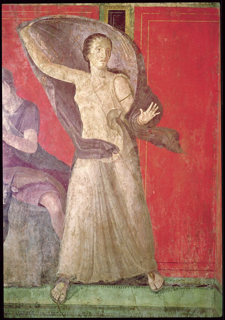 Zaskoczona kobieta, północna ściana, Oecus 5, 60-50 pne (zob. też 55069) autorstwa Roman