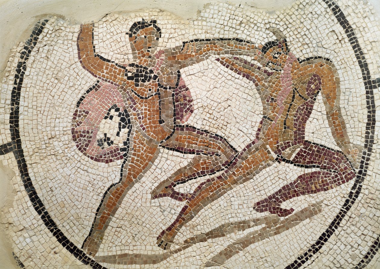 Walka dwóch gladiatorów (mozaika) autorstwa Roman